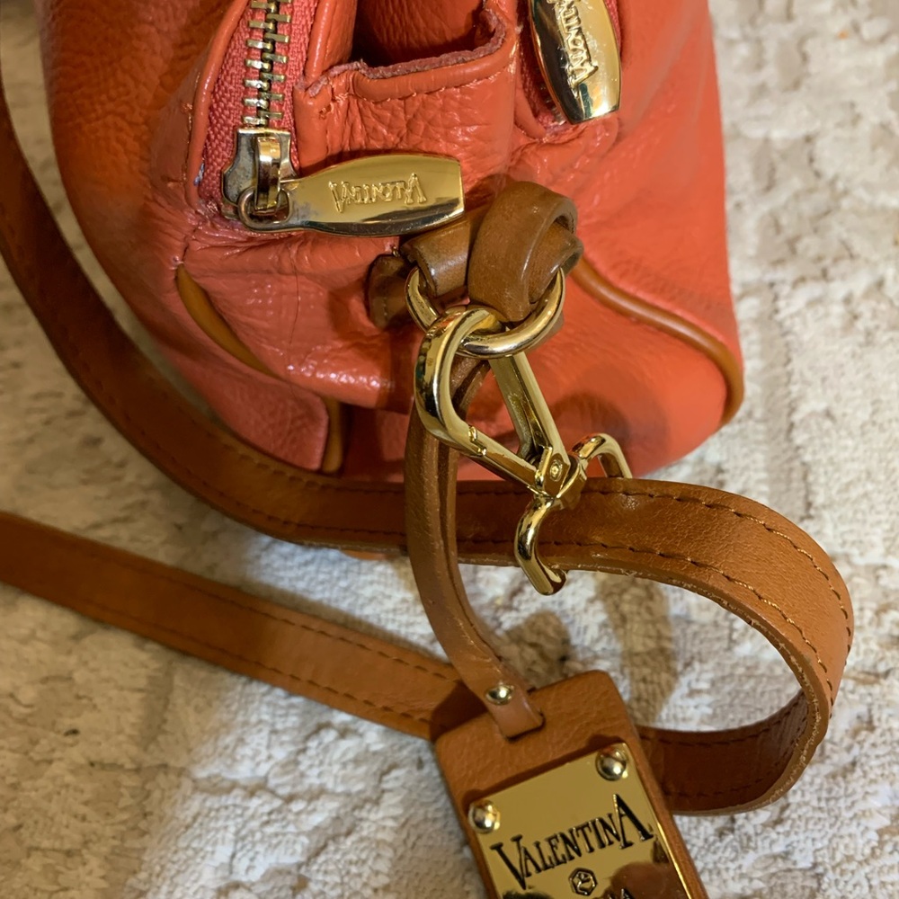 Valentina purse.crossbody leather pebbled soft 3 compartment - Picture 6 of 7
